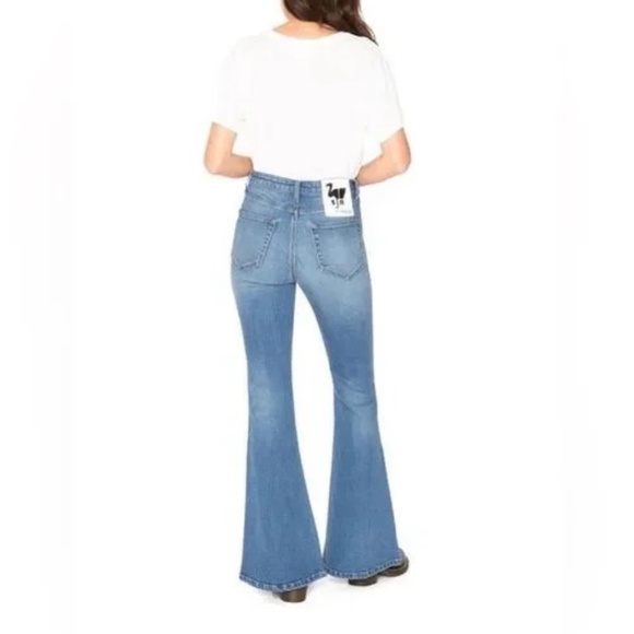 Sandrine Rose x Free People Super Flare Denim Jeans Blue Indigo Distressed Sz 28 - Picture 4 of 14